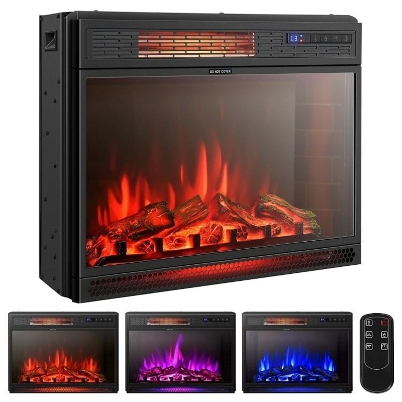 25-Inch Recessed Electric Fireplace Heater, 3 Flame Color Settings, Black
