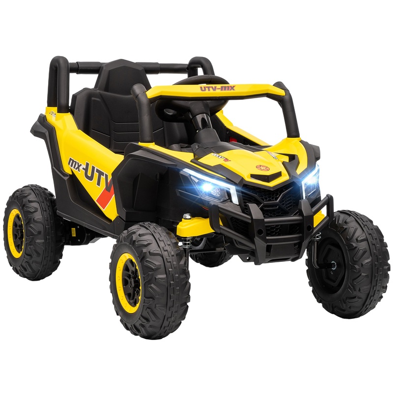 12V Kids Ride On Car, Electric Car for Kids UTV with Remote Control, Slow Start, Suspension System, LED Lights, Music, USB Port, for Boys Girls 3-5 Years, Yellow