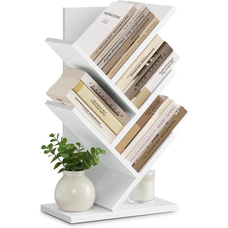 Tree Bookshelf, 5-Tier Bookcase, Small Bookshelf, Space-Saving Corner Shelf, Book Tree, Holds Books, Cds, Games, for Bedroom, Living Room, Home Office, Cloud White ULBC183T14 Cloud White 5-Tier