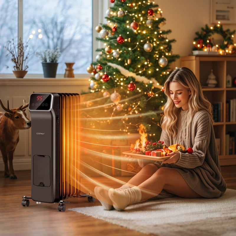 1500W Oil Filled Radiator Heater with Remote Control 3 Modes 24H Timer Black 1500W Oil Filled Radiator Heater With Remote Control 3 Modes 24H Timer