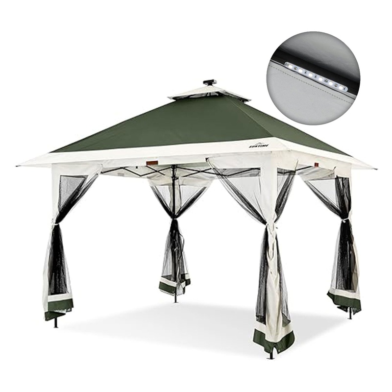 12×12 Pop Up Gazebo Solar Light Screen Canopy Tent Cover, Green (Open Box)