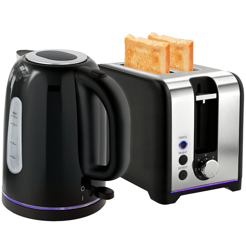 1.7L 3000W Rapid Boil Jug Kettle and 2-Slice Toaster Set, Black