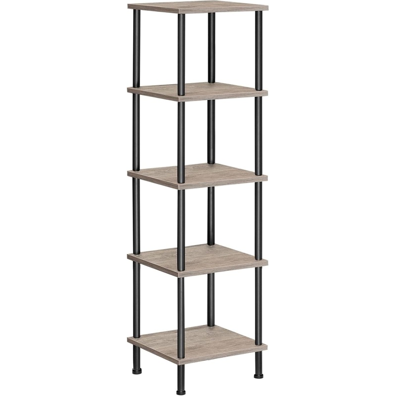 5-Tier Corner Shelf Stand, Corner Square Rack Display Shelf, Tall Storage Rack Plant Stand, Corner Bookcase for Small Spaces, Living Room, Home Office, Kitchen, Greige and Black BG50CJ01 Greige + Black 11.8″L X 11.8″W X 45.3″H