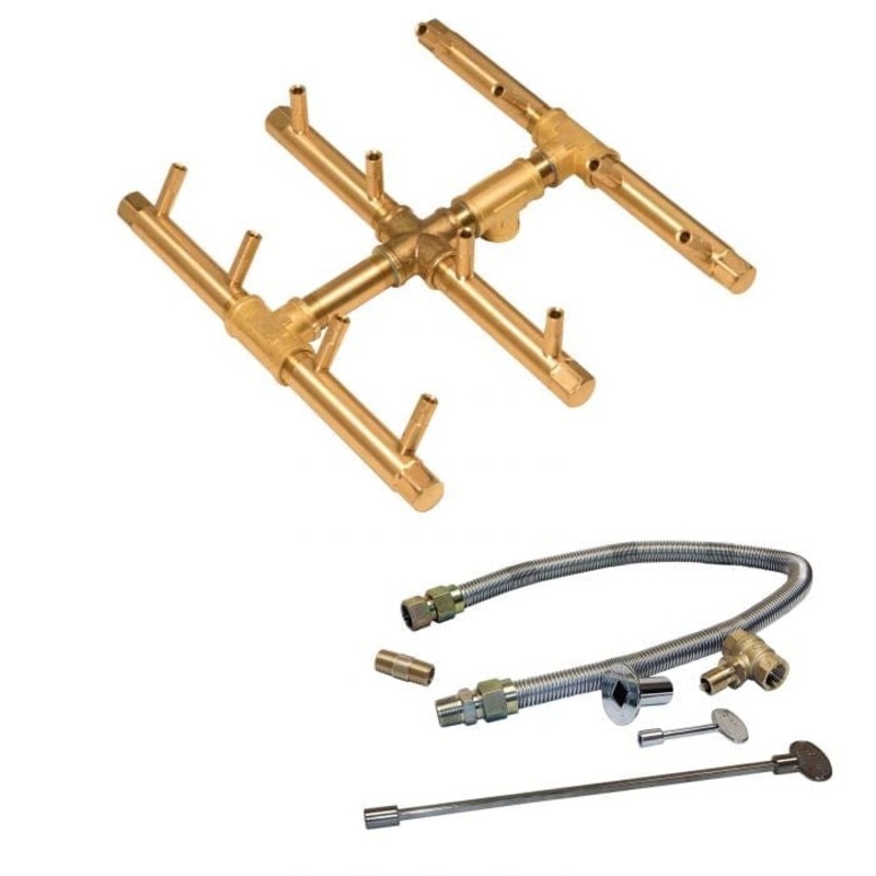 Warming Trends Crossfire CFBST Square Tree-Style Brass Gas Fire Pit Burner Kit 120K BTU 10 x 11.25-Inch with WATERSTOP Natural Gas I already have a Plate
