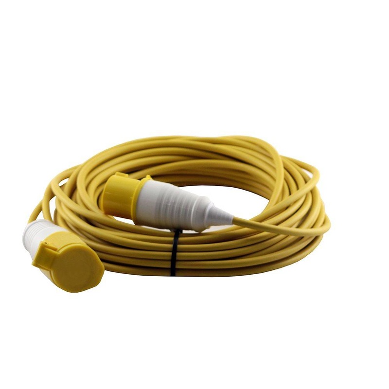 16A 110V Yellow Arctic Male to Female Electric Mains Hook Up Extension Cable Lead – 25m