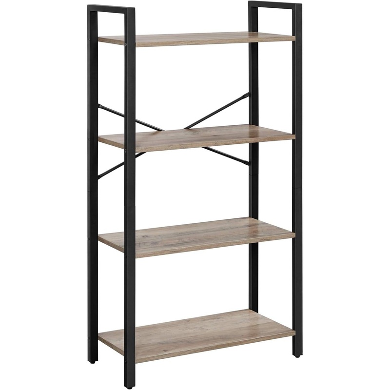4-Tier Tall Bookshelf, Bookcase with Steel Frame, Book Shelf for Living Room, Home Office, Study, 11.8 X 25.9 X 47.2 Inches, Industrial Style, Greige and Black ULLS060B02 Greige + Black 4 Tiers (11.8″D X 25.9″W X 47.2″H)