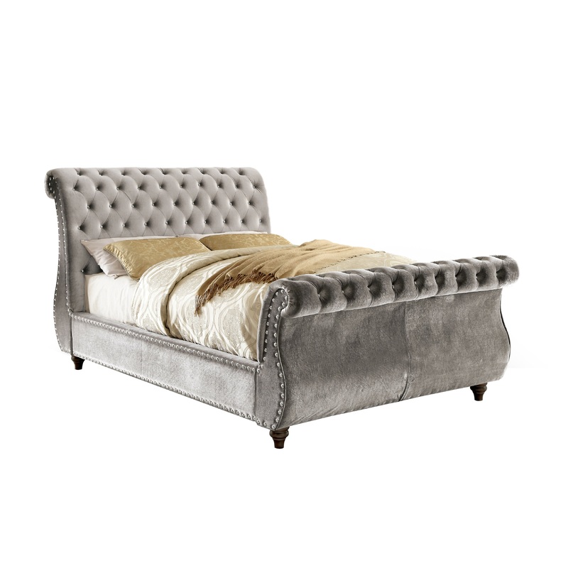 Shirley Transitional Fabric Queen Platform Bed in Gray