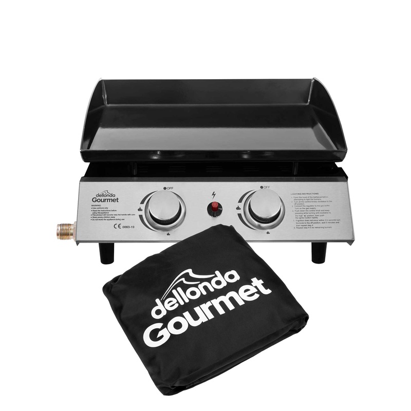 2 Burner Portable Gas Plancha 5kW BBQ Griddle with Cover, Stainless Steel – DG232