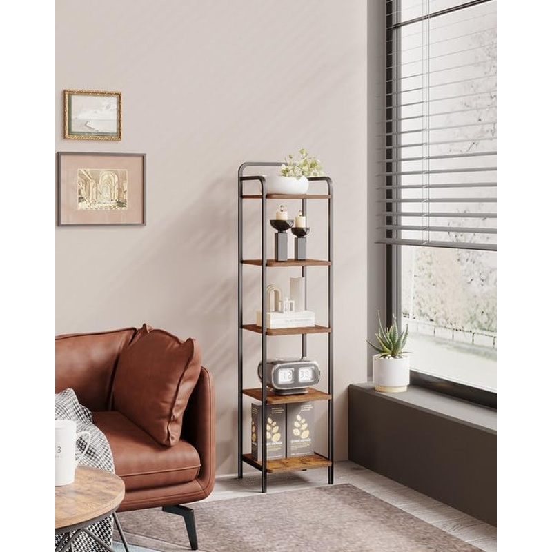 Industrial Corner Shelf Slim 5 Tier Rustic Black Rustic Brown And Black 11.8″D X 13″W X 54″H