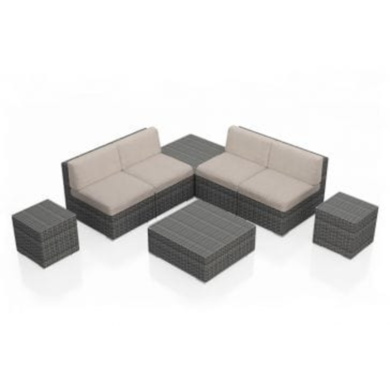 Harmonia Living – District 8 Piece 4-Seat Sectional Set | Fabric Sunbrella | HL-DIS-TS-8M4SEC Canvas Flax