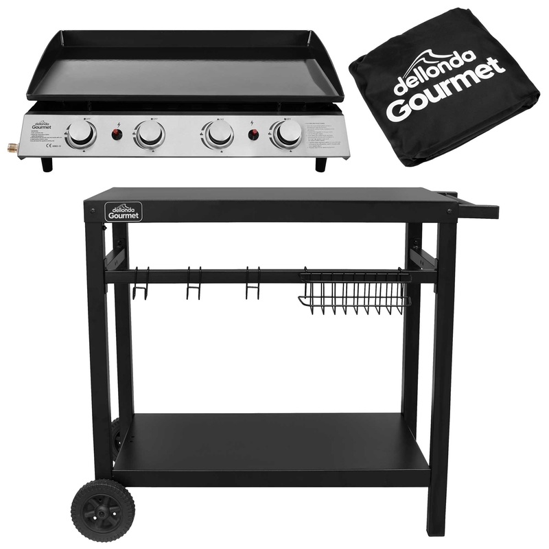 4 Burner Portable Gas Plancha 10kW BBQ Griddle with Cover & Trolley – DG251