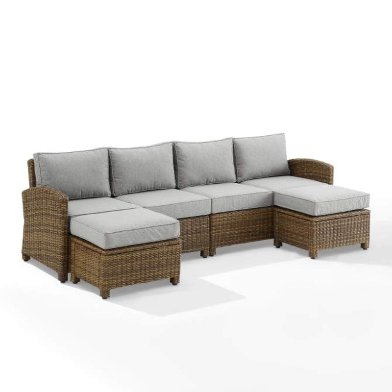 Crosley Furniture – Bradenton 4Pc Outdoor Wicker Sectional Set Include Color/Weathered Brown – Left Loveseat, Right Loveseat, & 2 Ottomans – KO70187WB-XX Gray