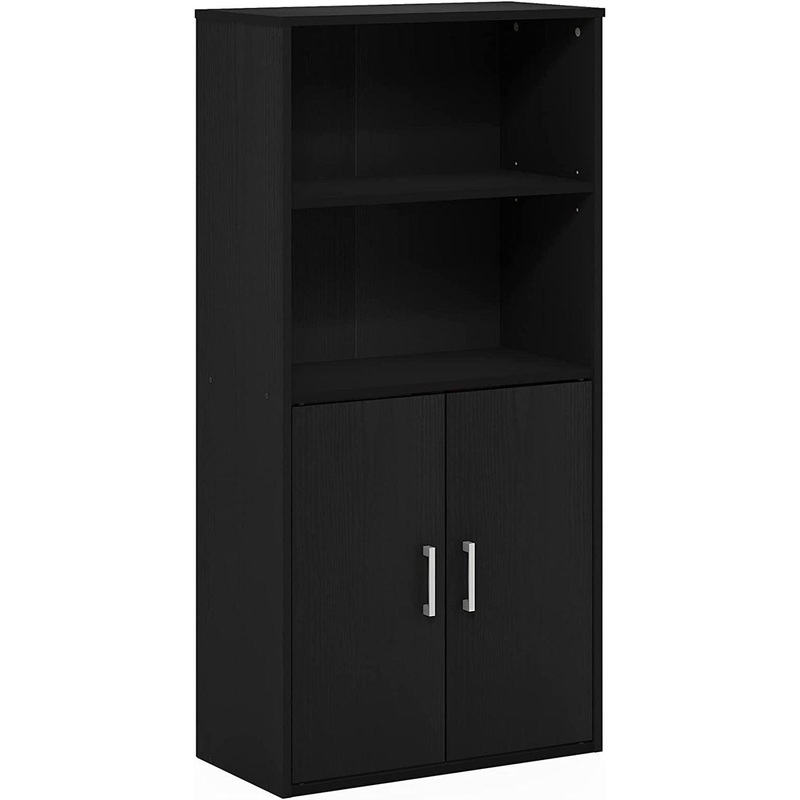Pasir 4-Tier Storage Bookcase, Bookshelf, Multipurpose Shelf, Black Oak Black Oak 3-Tier With Cabinet