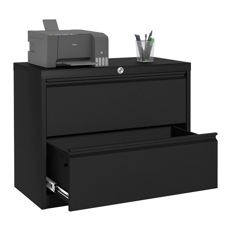 AOBABO 35″ Locking 2 Drawer Metal Office Storage Filing Cabinet, Black(Open Box)