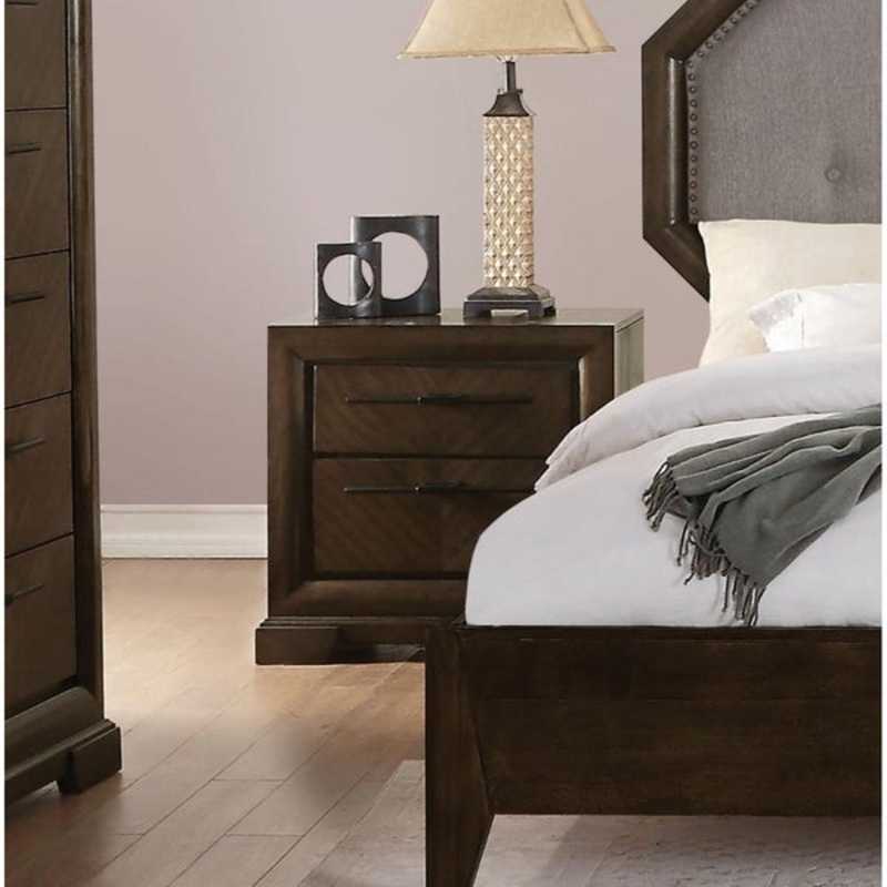 Transitional Style Wood And Metal Nightstand With 2 Drawers, Brown