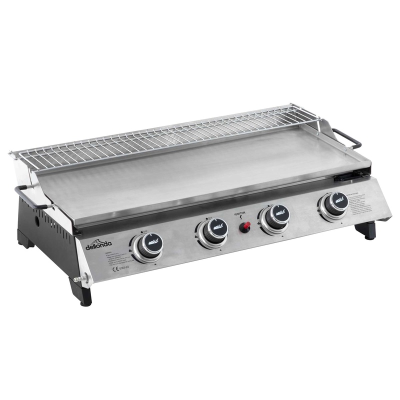 4 Burner Portable Gas Plancha with Warming Rack, 10kW Stainless Steel – DG277