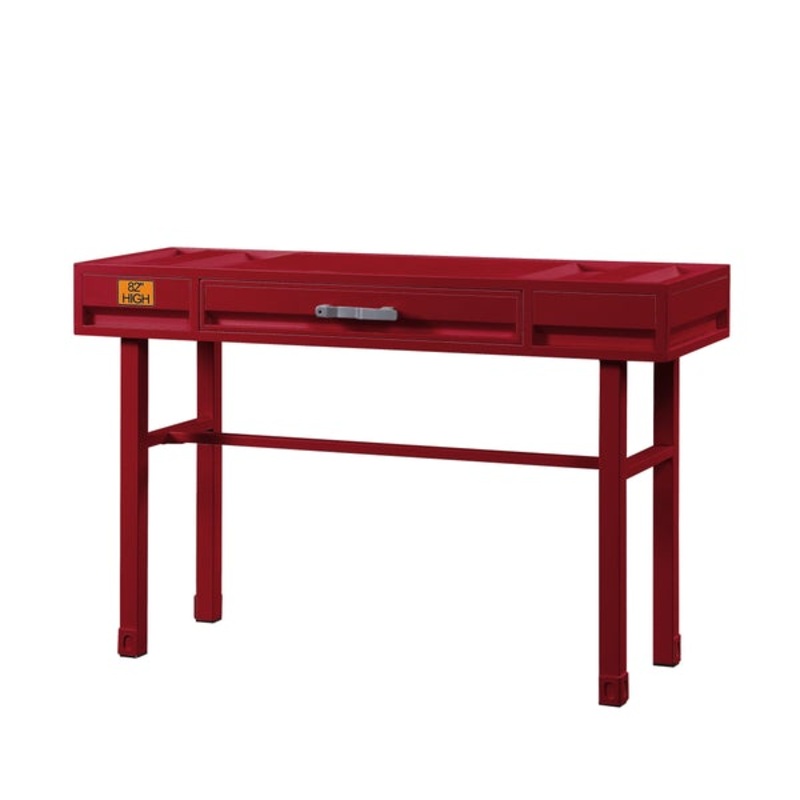 industrial Style Metal And Wood 1 Drawer Vanity Desk, Red