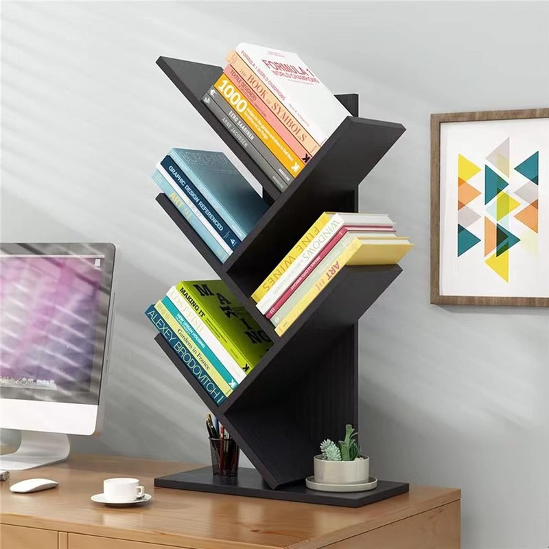 Book Tree Bookshelf, 5-Tier Wood Bookshelf Tree Bookcase for Displaying Books, Cds, Magazines and More at Office, Home or School 5-Tier-Brown