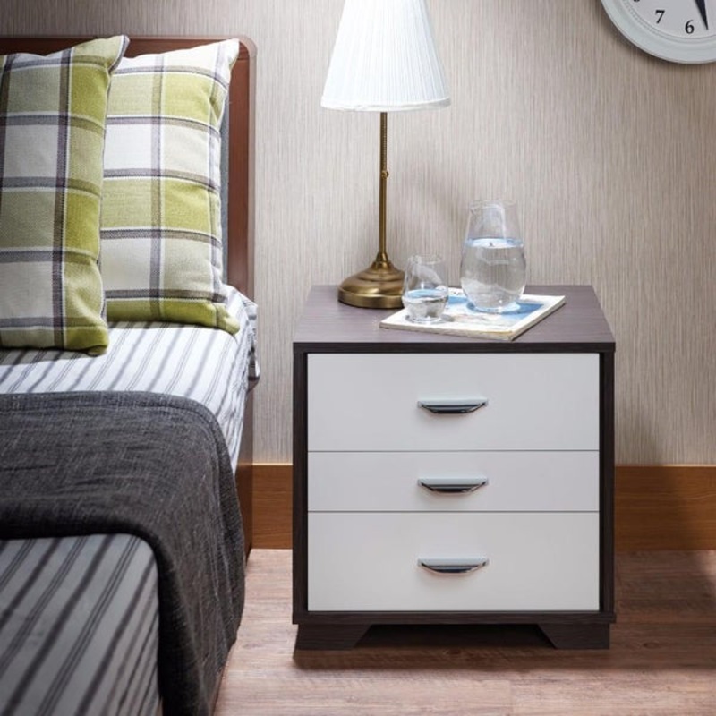 Classic 3 Drawers Wood Nightstand White & Black