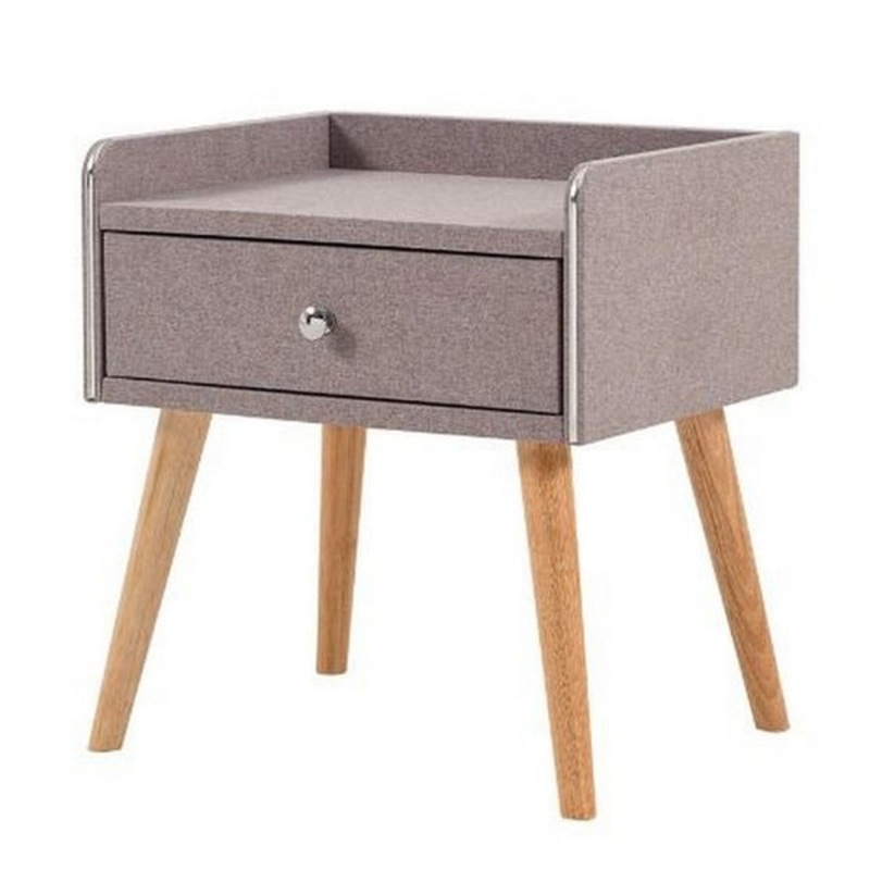 1 Drawer Wooden Nightstand With Raised Top, Gray And Brown –