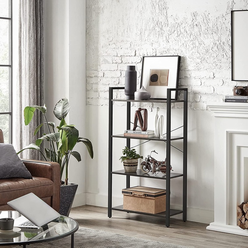 4-Tier Bookshelf for Home or Office Charcoal Gray + Black